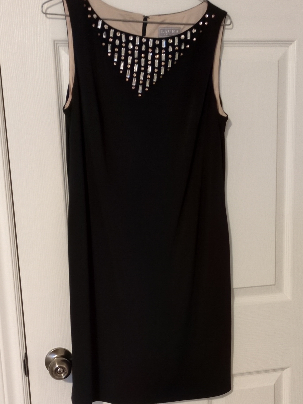 Laura Black Sleeveless Midi Dress with Crystal Bib